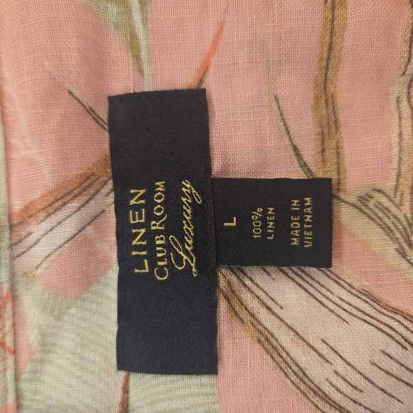 Linen Tropical Floral Short Sleeve Button Down Shirt Womens Large Pink Green - Picture 5 of 6